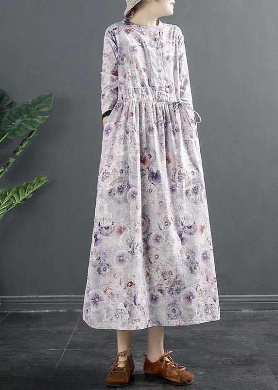 Style Purple Print Drawstring Art Dresses - bagstylebliss