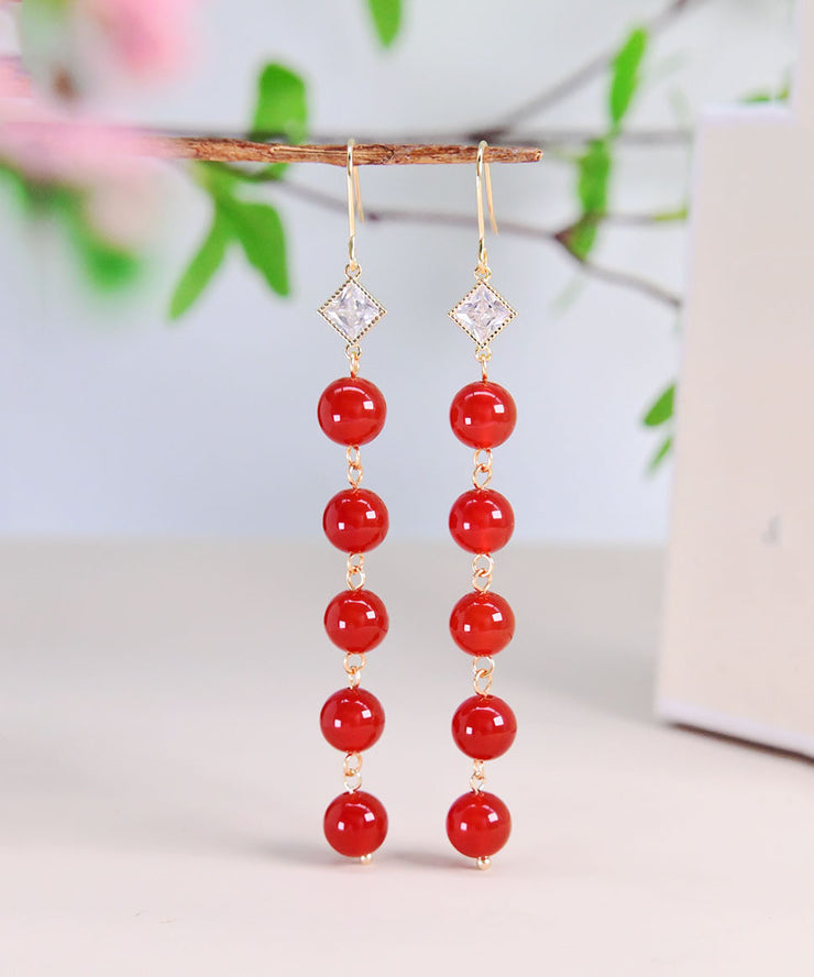 Style Red 14K Gold Zircon Agate Drop Earrings