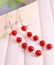 Style Red 14K Gold Zircon Agate Drop Earrings