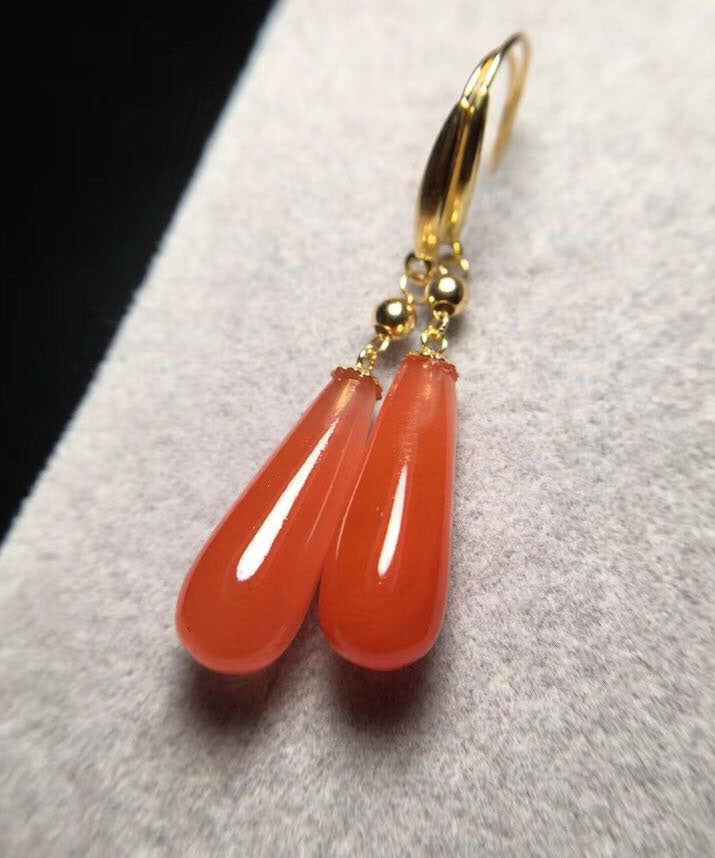 Style Red 18K Gold Agate Water Drops Drop Earrings