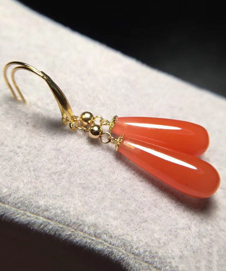 Style Red 18K Gold Agate Water Drops Drop Earrings