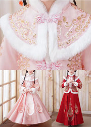 Style Red Embroidered Tassel Girls Coats And Long Skirts Two Piece Set Long Sleeve