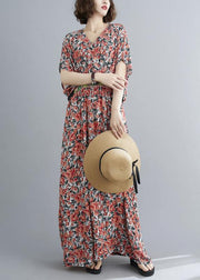 Style Red Print Button Summer Cotton Dress - bagstylebliss