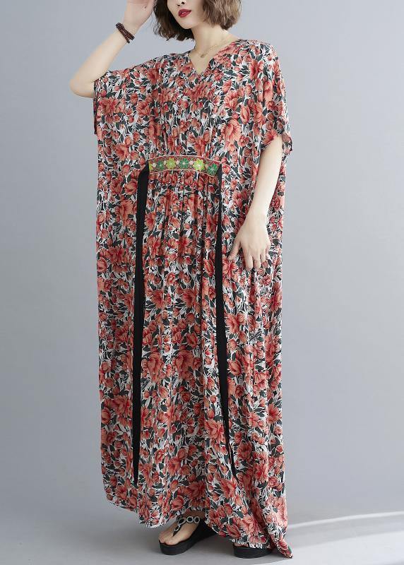 Style Red Print Button Summer Cotton Dress - bagstylebliss