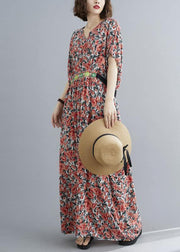 Style Red Print Button Summer Cotton Dress - bagstylebliss