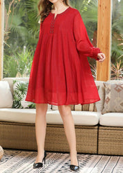 Style Red Rivet Chiffon O-Neck Summer Long Dress - bagstylebliss
