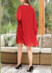 Style Red Rivet Chiffon O-Neck Summer Long Dress - bagstylebliss
