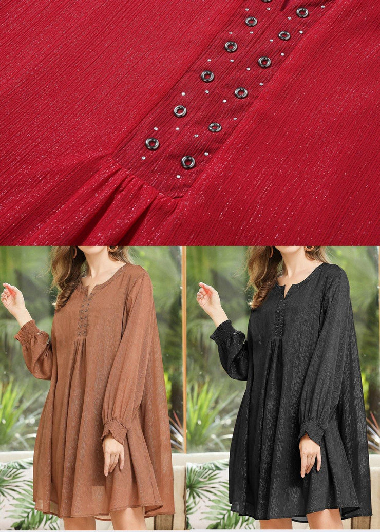 Style Red Rivet Chiffon O-Neck Summer Long Dress - bagstylebliss