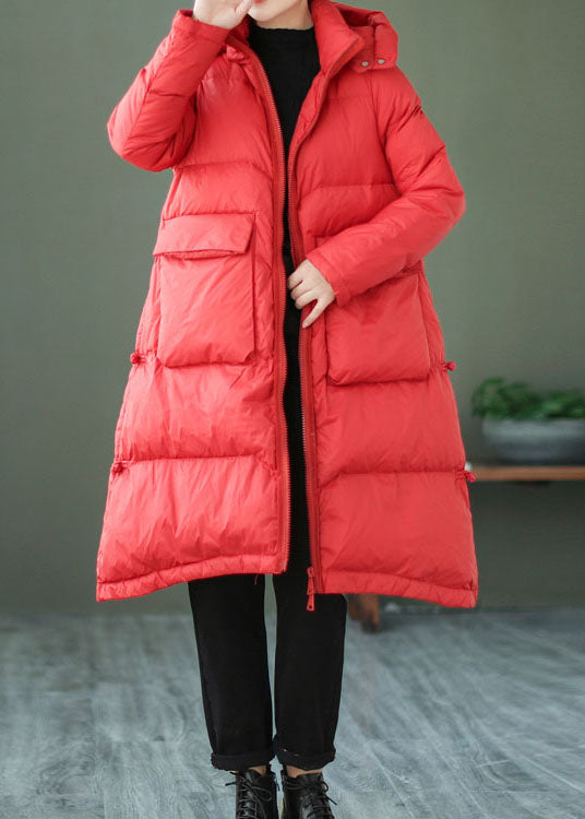 Style Red Zip Up Pockets Duck Down Down Coat Winter