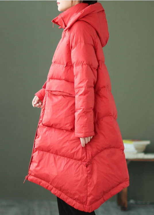 Style Red Zip Up Pockets Duck Down Down Coat Winter