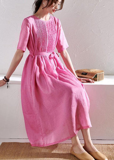 Style Rose Cinched Sashes Summer Ramie Sundress Half Sleeve - bagstylebliss