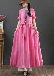 Style Rose O-Neck Long Maxi Summer Linen Dress - bagstylebliss