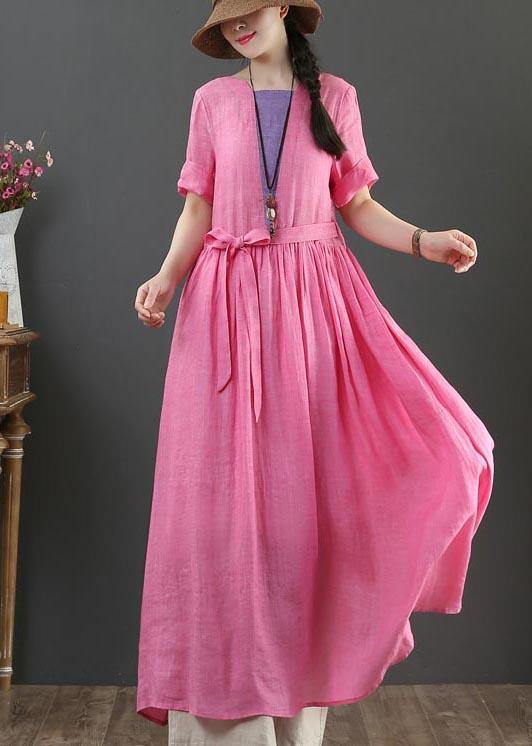 Style Rose O-Neck Long Maxi Summer Linen Dress - bagstylebliss