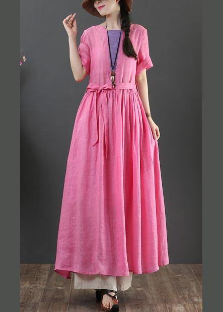 Style Rose O-Neck Long Maxi Summer Linen Dress - bagstylebliss