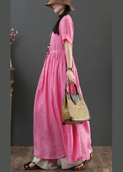 Style Rose O-Neck Long Maxi Summer Linen Dress - bagstylebliss