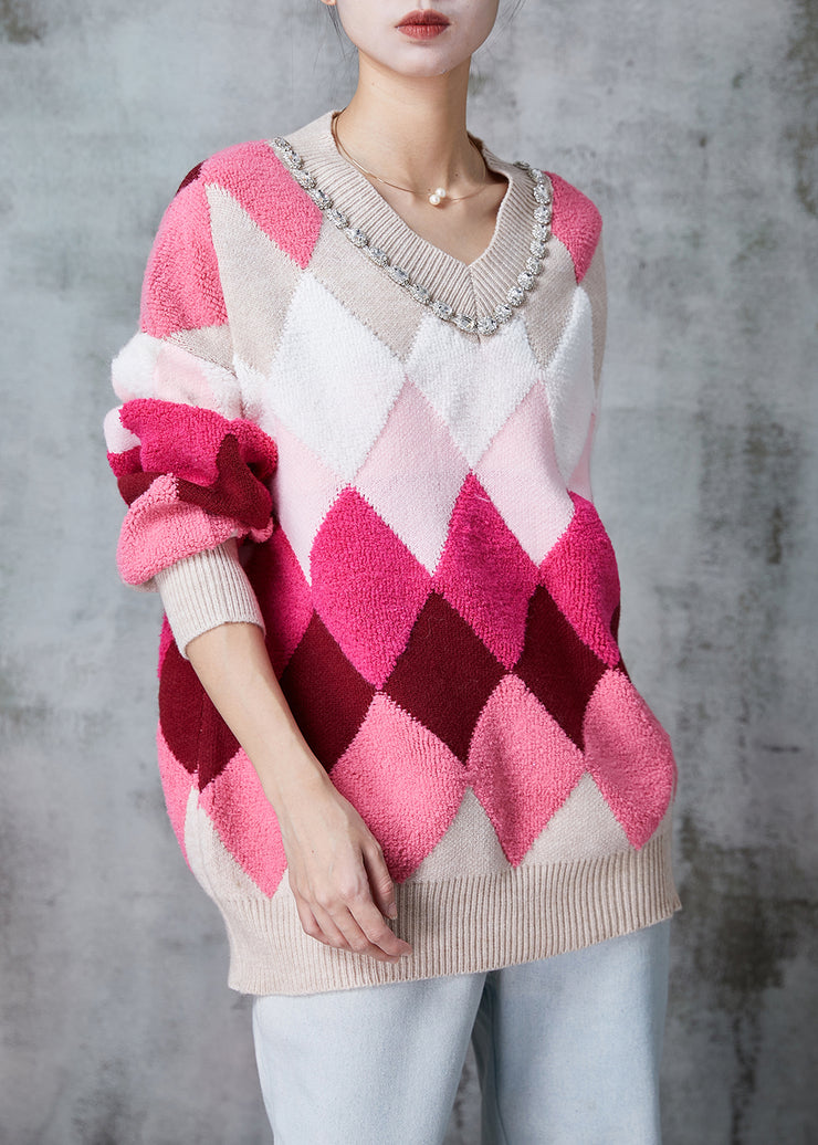 Style Rose Oversized Plaid Knit Sweater Spring