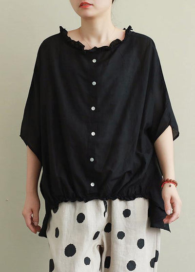 Style Ruffled cotton summer top Outfits black blouses - bagstylebliss