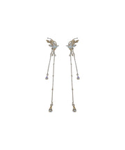 Style Silk Alloy Zircon Butterfly Tassel Drop Earrings