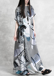 Style Slash neck asymmetric summer dress Catwalk gray print Dress - bagstylebliss