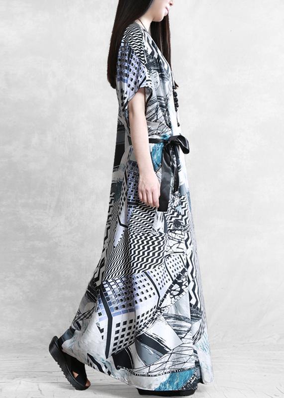 Style Slash neck asymmetric summer dress Catwalk gray print Dress - bagstylebliss