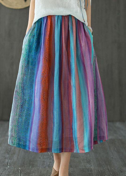 Style Striped Retro Patchwork A Line Skirts Ramie - bagstylebliss