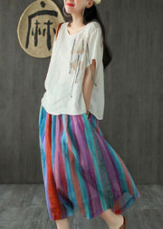 Style Striped Retro Patchwork A Line Skirts Ramie - bagstylebliss