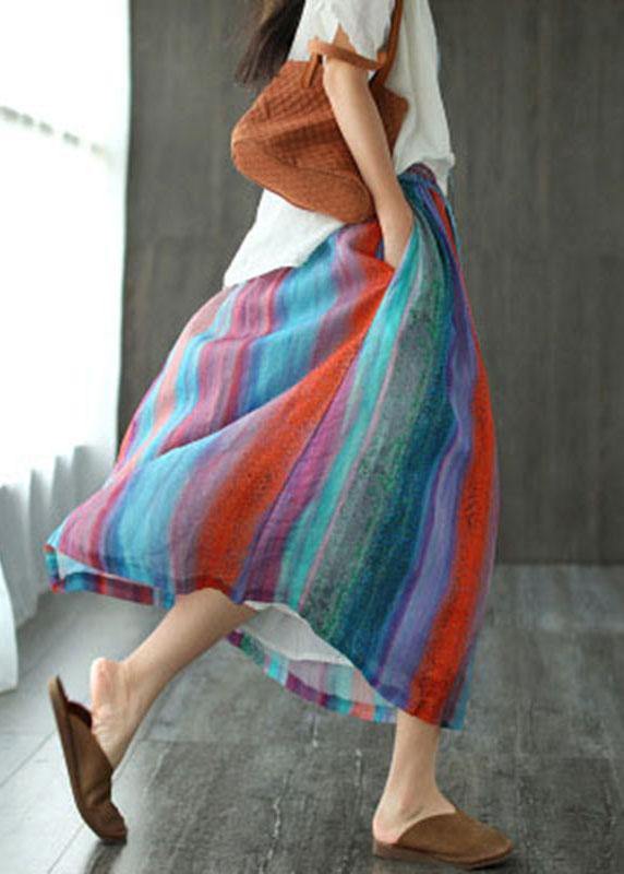 Style Striped Retro Patchwork A Line Skirts Ramie - bagstylebliss