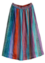 Style Striped Retro Patchwork A Line Skirts Ramie - bagstylebliss