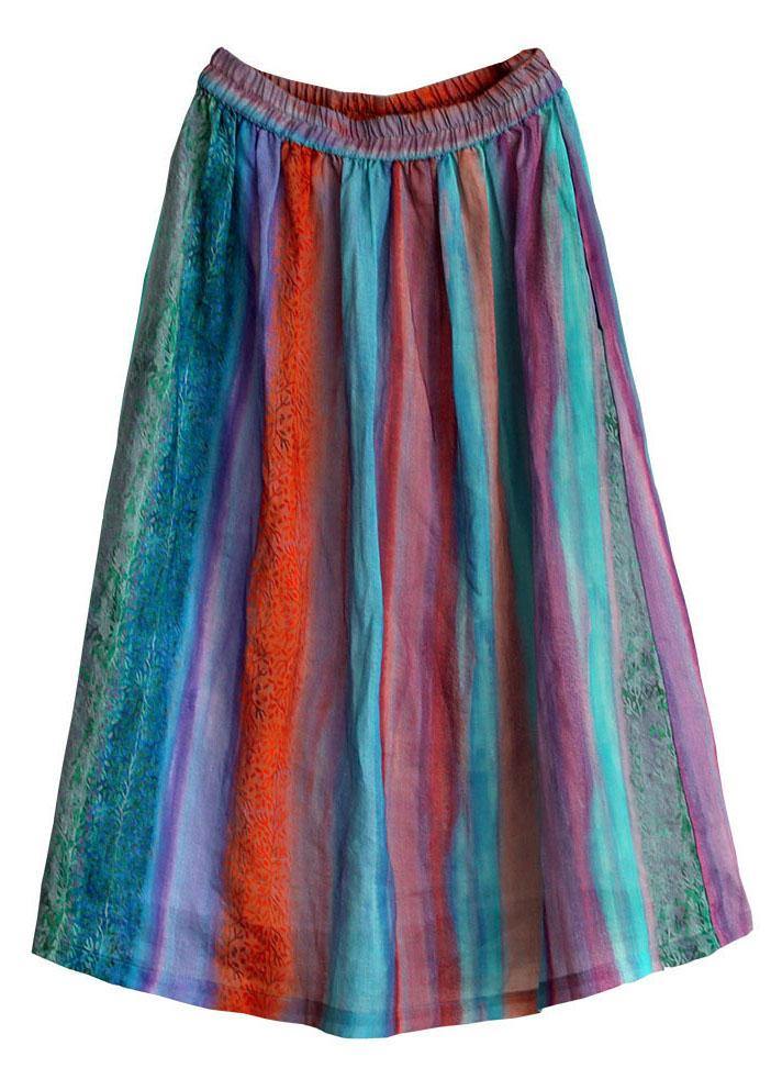 Style Striped Retro Patchwork A Line Skirts Ramie - bagstylebliss