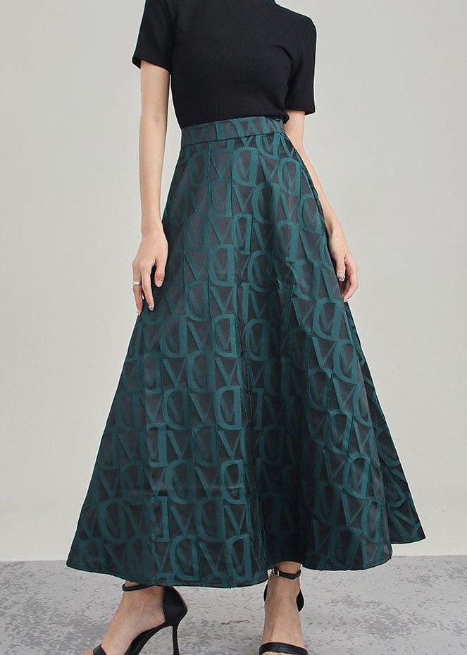 Style Tea Green Asymmetrical Print Skirt Spring