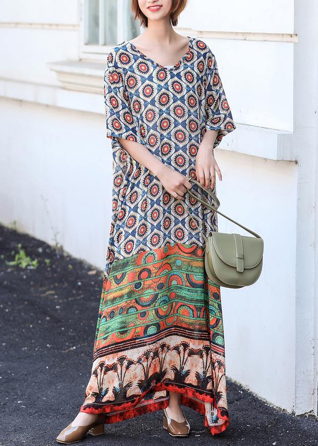 Style V Neck Dress Sleeve Print Traveling Dress - bagstylebliss