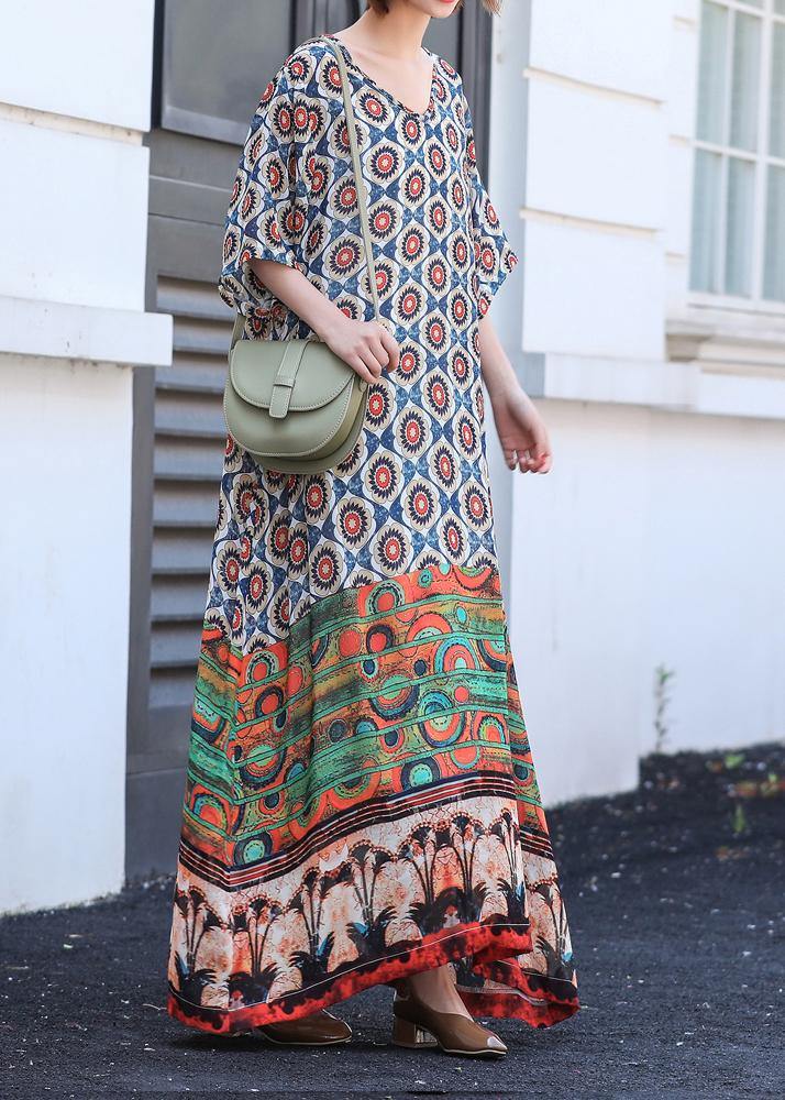 Style V Neck Dress Sleeve Print Traveling Dress - bagstylebliss