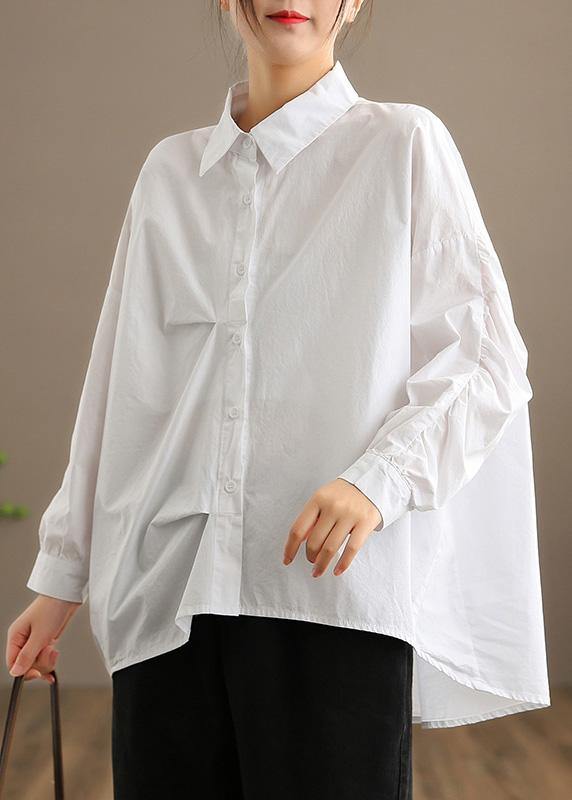 Style White Clothes For Women Lapel Button Down Midi Spring Blouses - bagstylebliss
