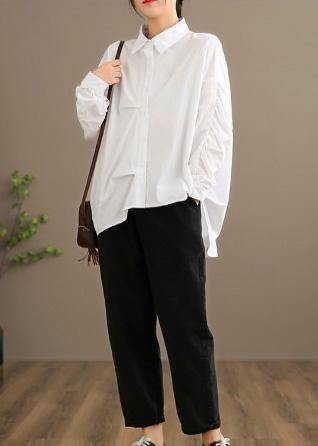 Style White Clothes For Women Lapel Button Down Midi Spring Blouses - bagstylebliss