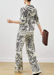 Style White Hooded Print Knit Women Sets 2 Pieces Spring