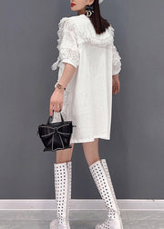 Style White O-Neck Tulle Patchwork Lace Layered Dresses Short Sleeve