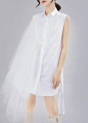 Style White Patchwork Lace asymmetrical design Cotton Shirt - bagstylebliss