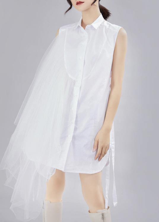 Style White Patchwork Lace asymmetrical design Cotton Shirt - bagstylebliss