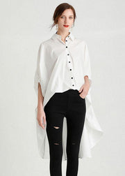 Style White PeterPan Collar Asymmetrical Design Summer Cotton Shirt Top Half Sleeve - bagstylebliss