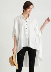 Style White PeterPan Collar Asymmetrical Design Summer Cotton Shirt Top Half Sleeve - bagstylebliss