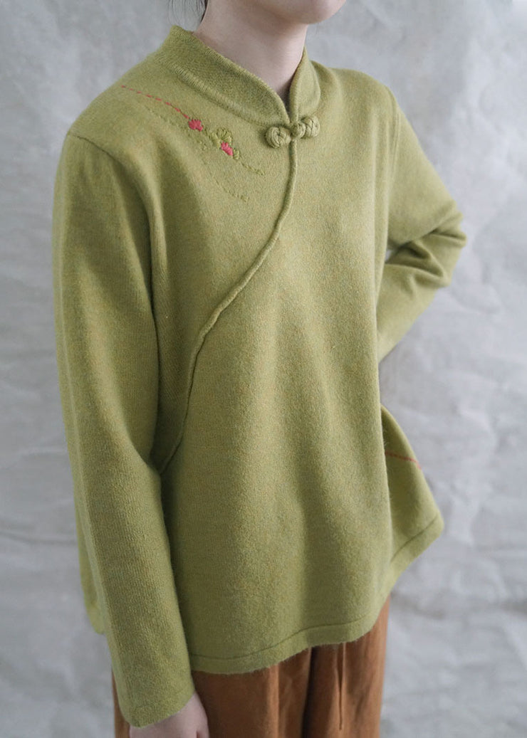 Style Yellow Casual retro Embroideried Fall Knit tops