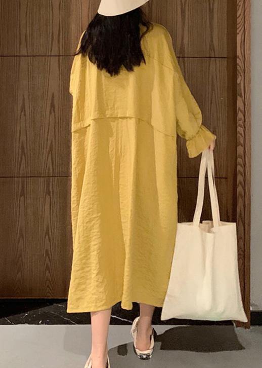 Style Yellow Dress Lapel Pockets Maxi Spring Dresses - bagstylebliss