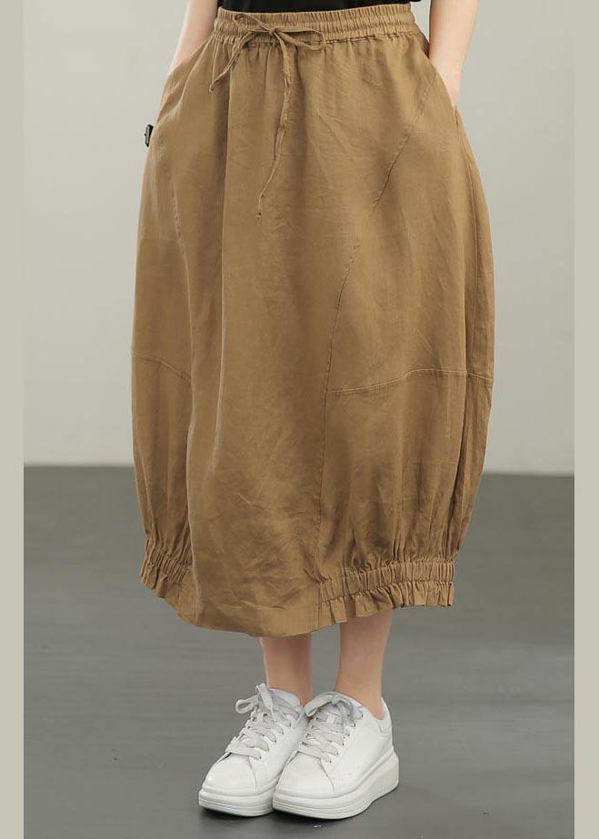 Style Yellow Pockets A Line Summer Linen  Skirts - bagstylebliss