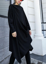 Style asymmetric Cotton dresses Sewing black Dresses fall - bagstylebliss