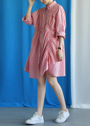 Style asymmetric Cinched Cotton quilting clothes Work Outfits pink Dress fall - bagstylebliss