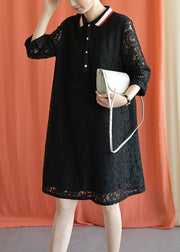 Style black Cotton clothes lapel lace Plus Size fall Dress - bagstylebliss