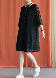 Style black Cotton clothes lapel lace Plus Size fall Dress - bagstylebliss