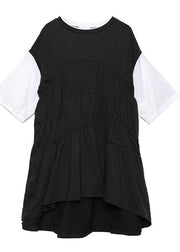 Style black Cotton quilting dresses o neck shift summer Dress - bagstylebliss