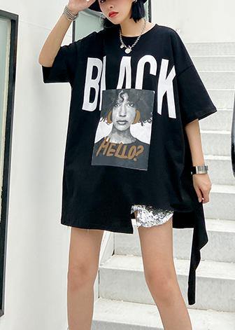 Style black Letter cotton tunic top o neck Dresses shirt - bagstylebliss