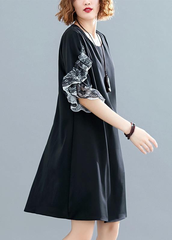 Style black chiffon dresses Fashion Ideas o neck Petal Sleeve Traveling Summer Dresses - bagstylebliss